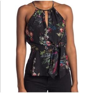 Parker Women’s Sleeveless Black Floral Tie Blouse size Large